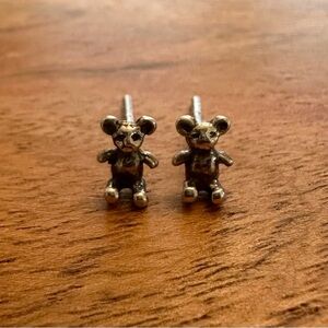 Tiny vintage sterling silver teddy bear earrings